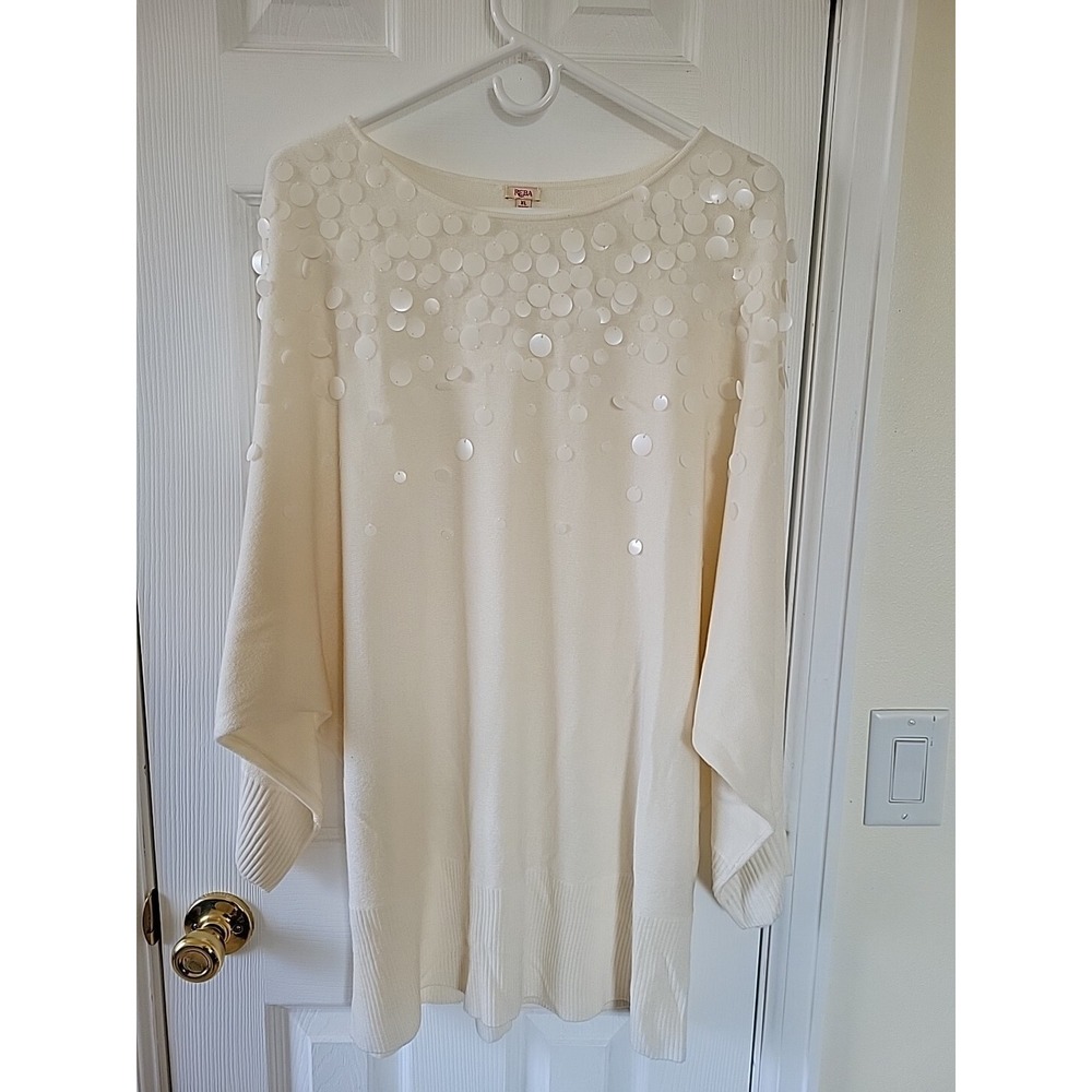Reba Pullover Sweater Size XL Ivory‎ Dolman Sleeve Embellished